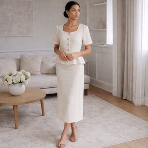 Women’s Peplum Button Front Midi Dress | Elegant Fitted Silhouette Sz XXL